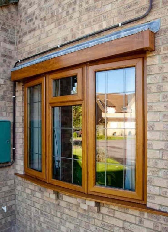 Oak colour bow style windows