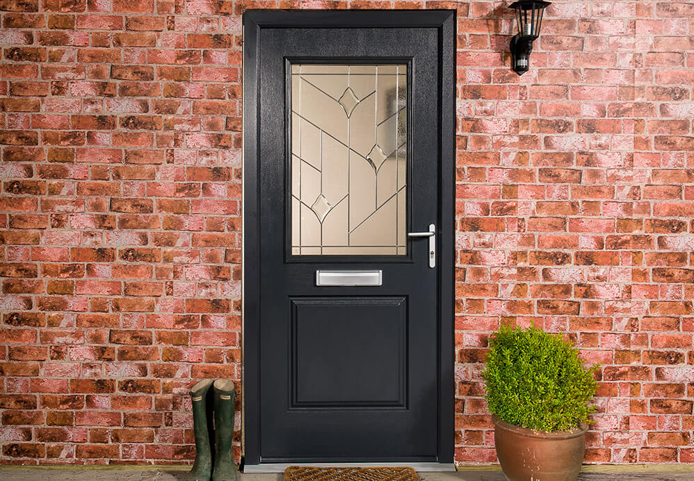 Modern front door with square glazed panel