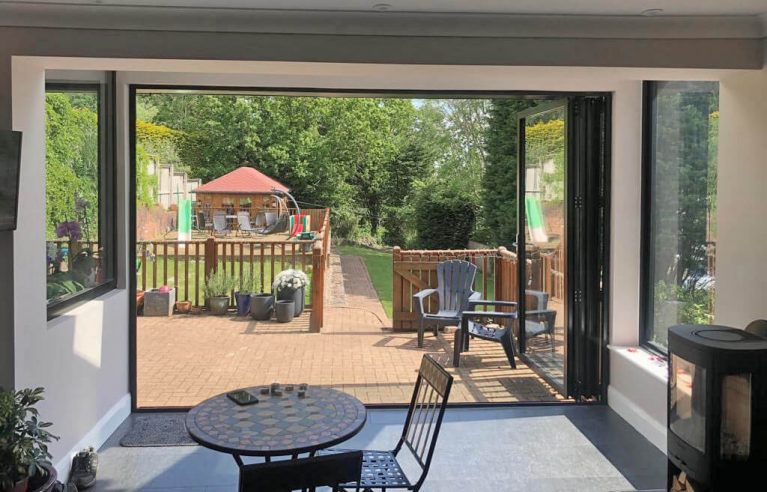 Bi-folding doors fitted onto an extension that leads out onto the garden