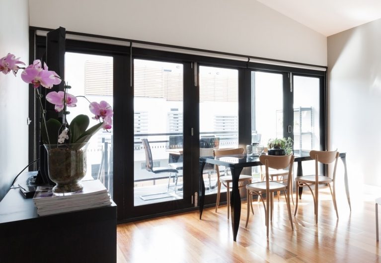 black closed bifold doors