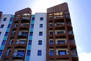 High rise apartment block with double glazed windows