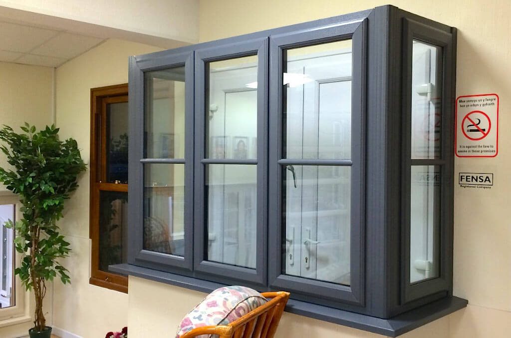 Grey upvc bay windows