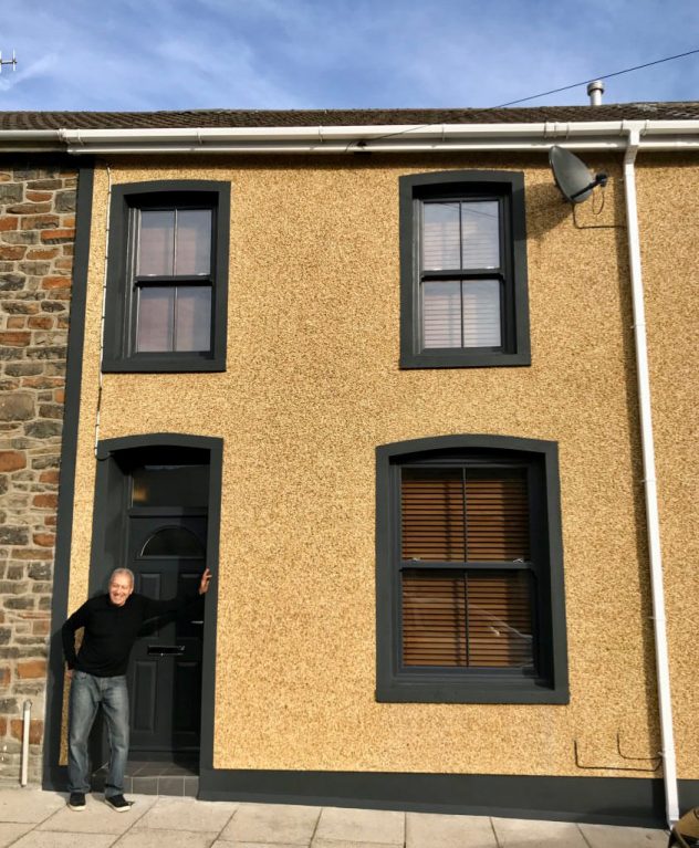 Black sash windows installed for terraced property in Wales