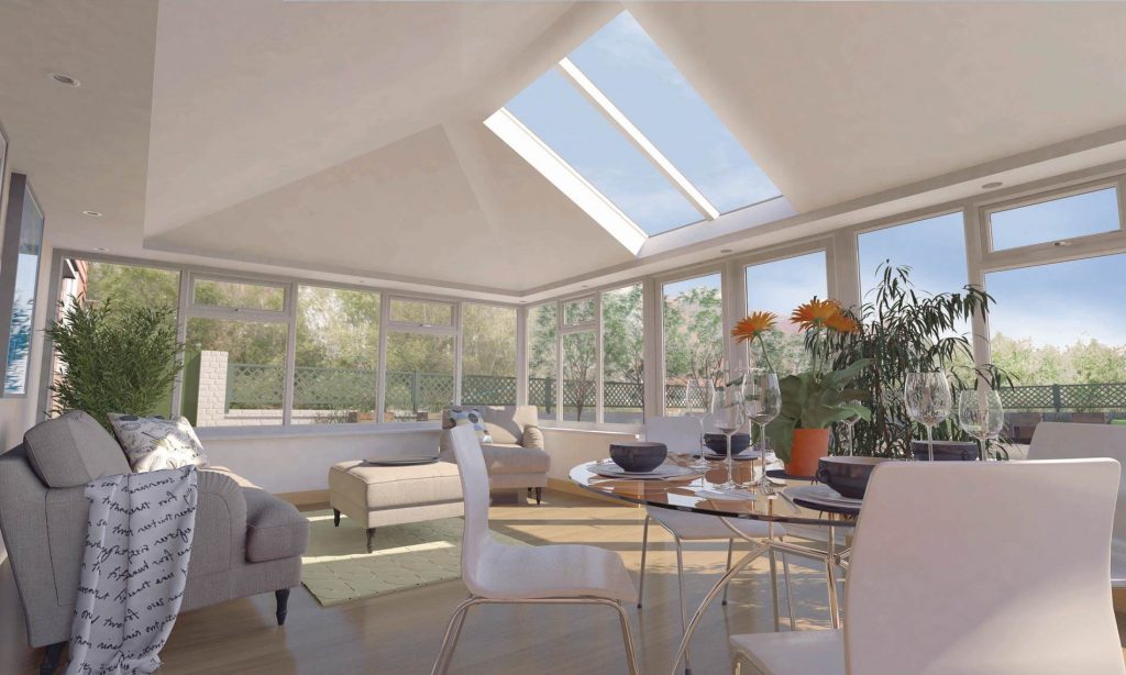 A conservatory with a solid roof