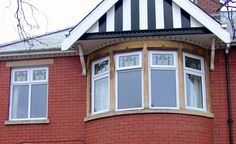 Bay windows with colour decorative glazing