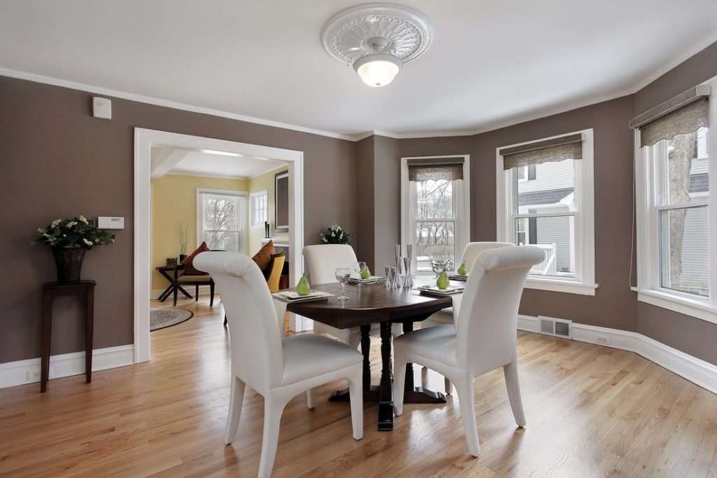 vertical sash sliding windows in modern dining room