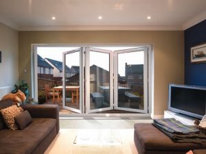 semi closed white bifold doors