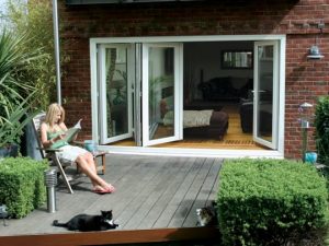 white open bifold patio doors