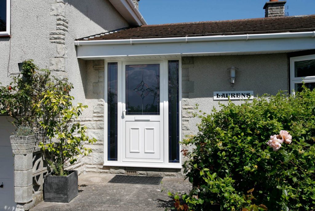 White front door with large glazed panel