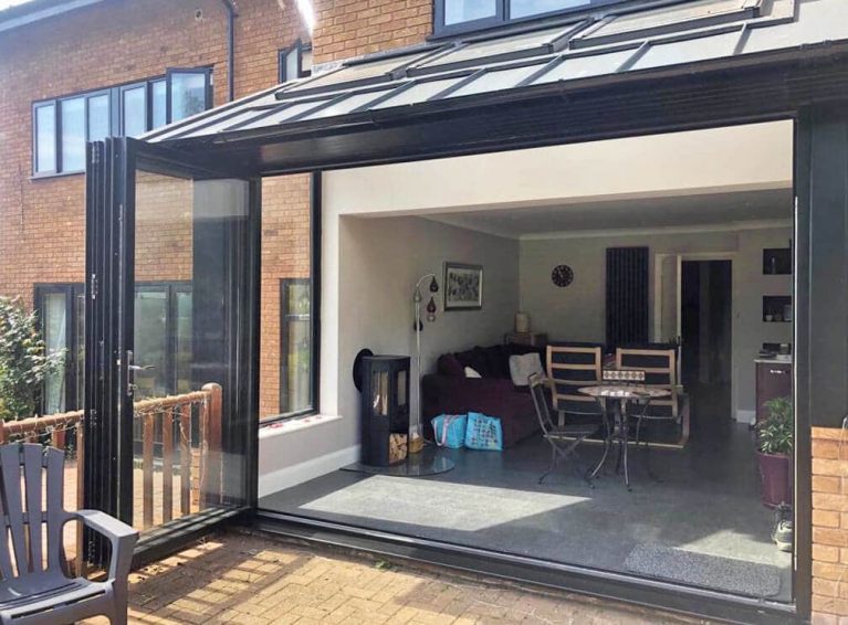 Folding sliding glazed patio doors