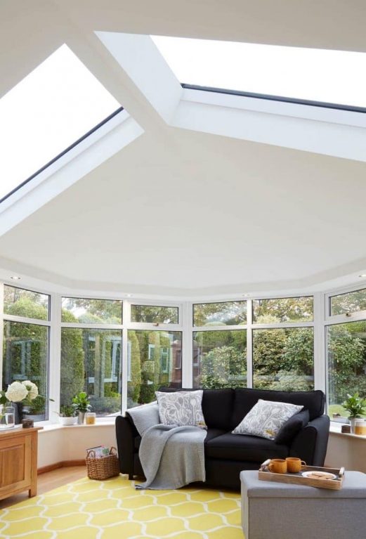Internal view of tiled conservatory roof painted ceiling