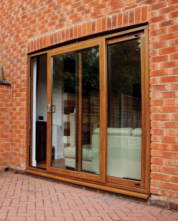 Oak effect uPVC sliding patio doors