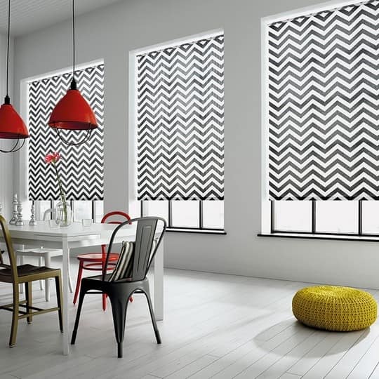 Roller blinds with zig zag pattern