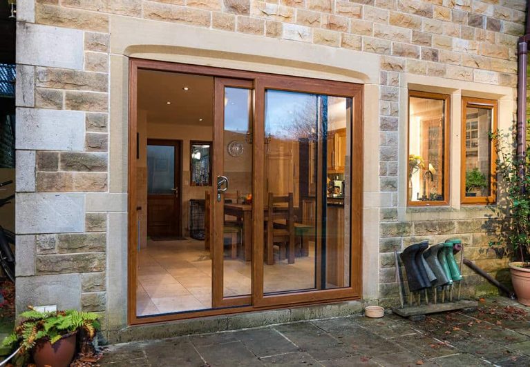 Oak effect sliding patio doors