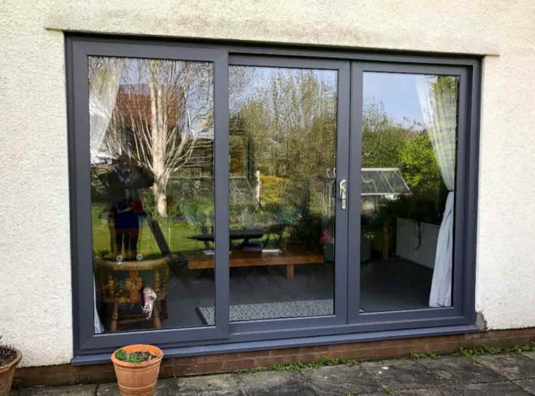 uPVC sliding patio doors in grey