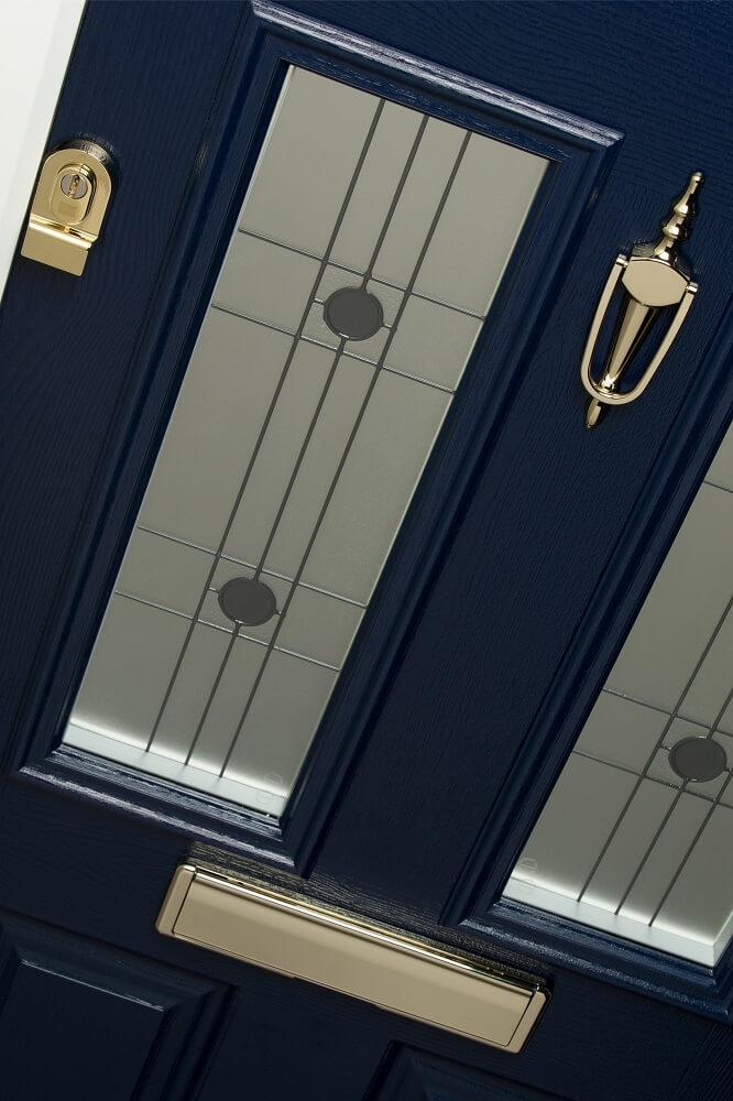 French Navy door with gold lock cylinder, letterplate and knocker