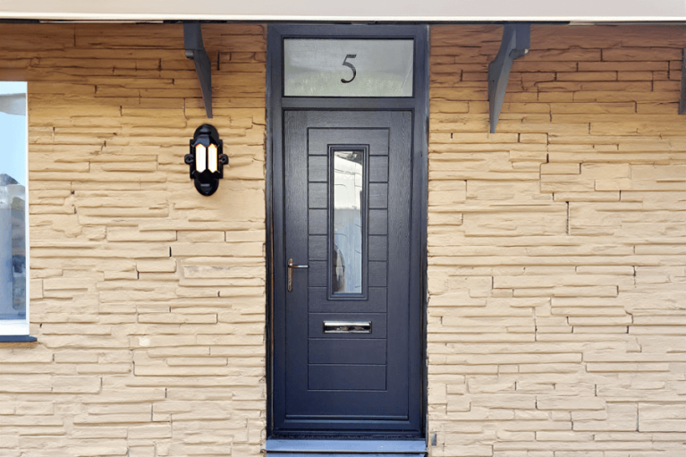 Composite door with top light in anthracite grey