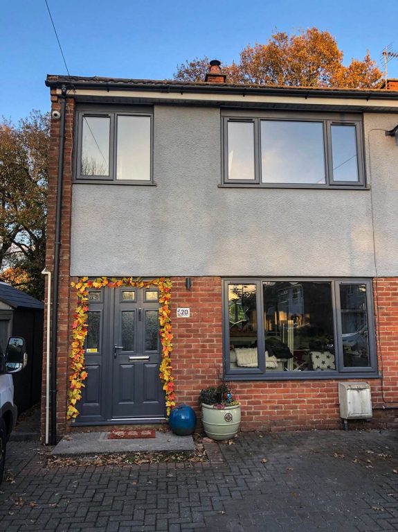 Slate grey endurance comp door and rehau upvc windows